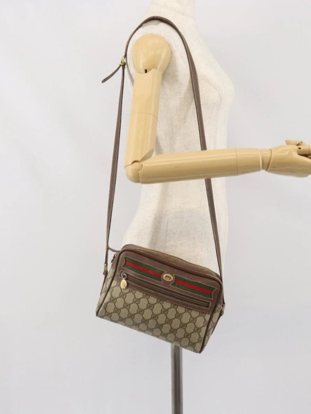 GUCCI GG Supreme Web Sherry Line Bag PVC Beige Gold - Picture 1 of 16